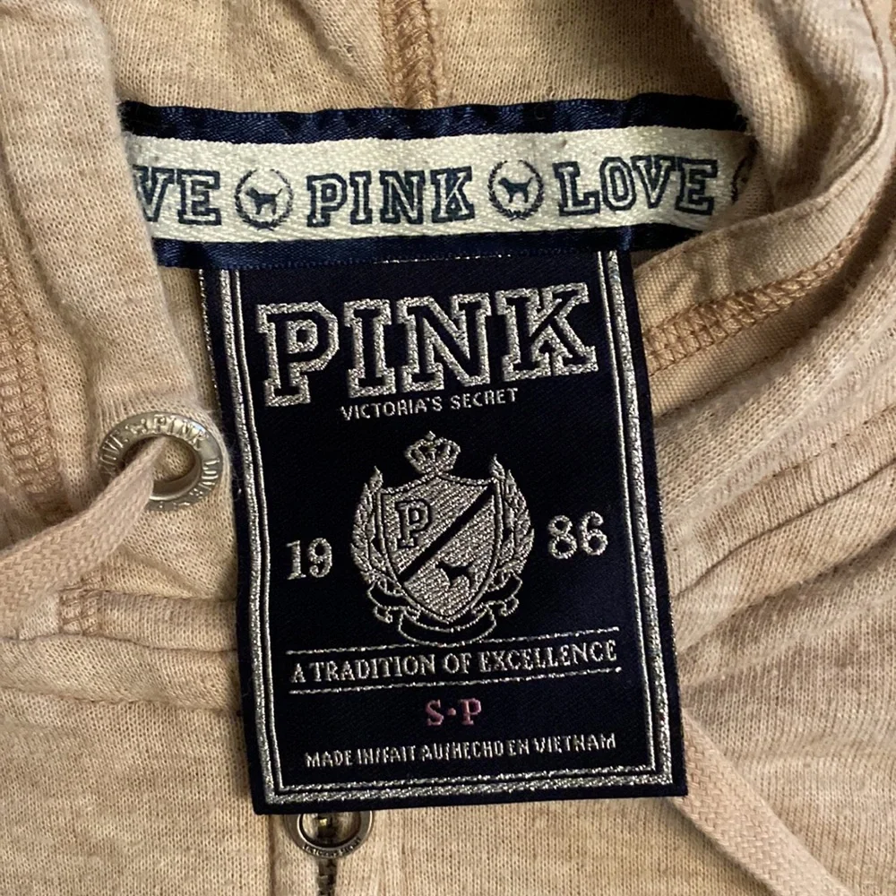 Vintage Victoria’s Secret PINK Small Tan Graphic Detail Full ZIP Thin Hoodie_5